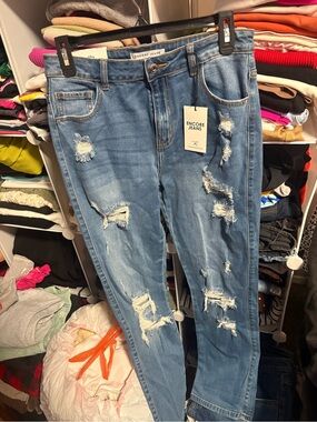 Encore Jeans Women's Light Blue Distressed Ripped Jeans